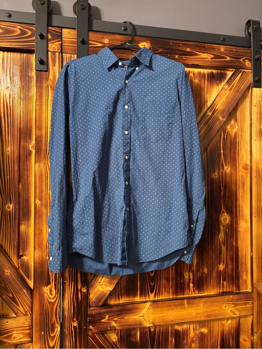 J. Crew Long Sleeve Mens Classic Fit Navy Blue Button Up Shirts Stretch. Medium